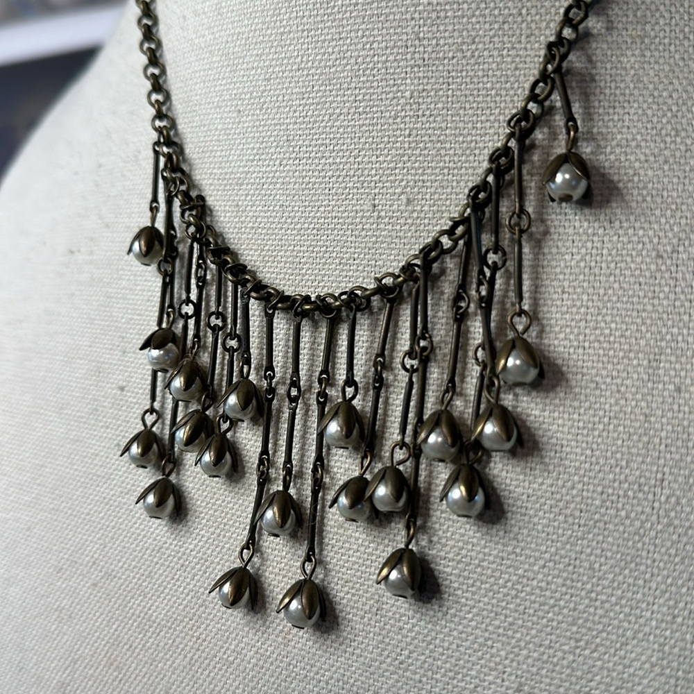 Plunder Flower Waterfall Pearl Tassel Drop Lily Fringe Necklace
